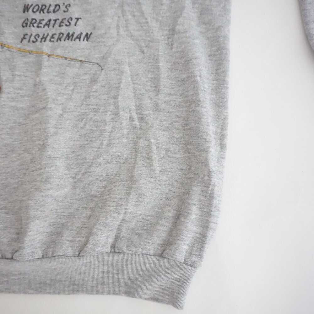 VTG Gray World's Greatest Fisherman Graphic Crewneck Sweatshirt Outdoorsy XL - Picture 5 of 10